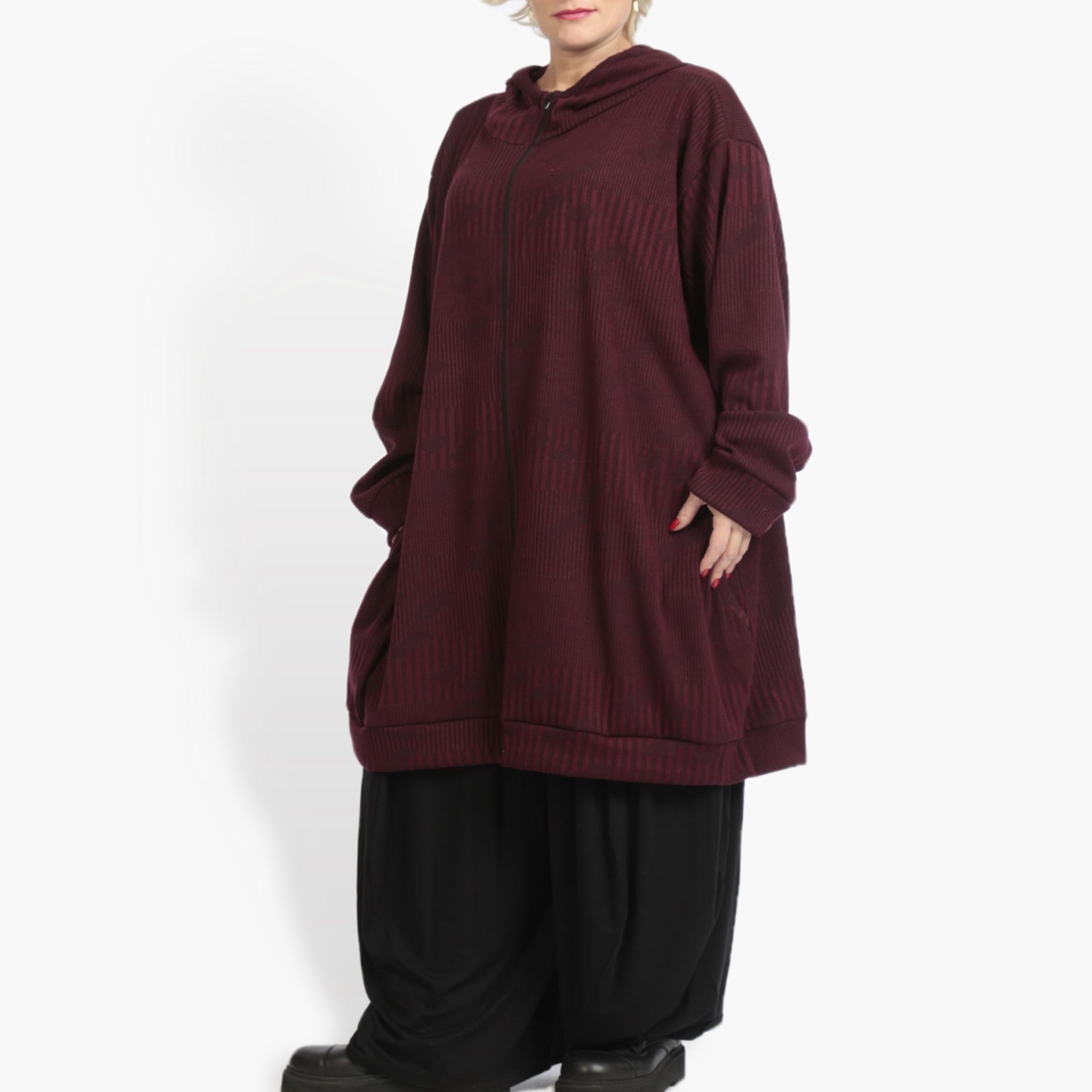  Ballonjacke von AKH Fashion aus Materialmix, 0951.06819, Weinrot, Streifen, Schick