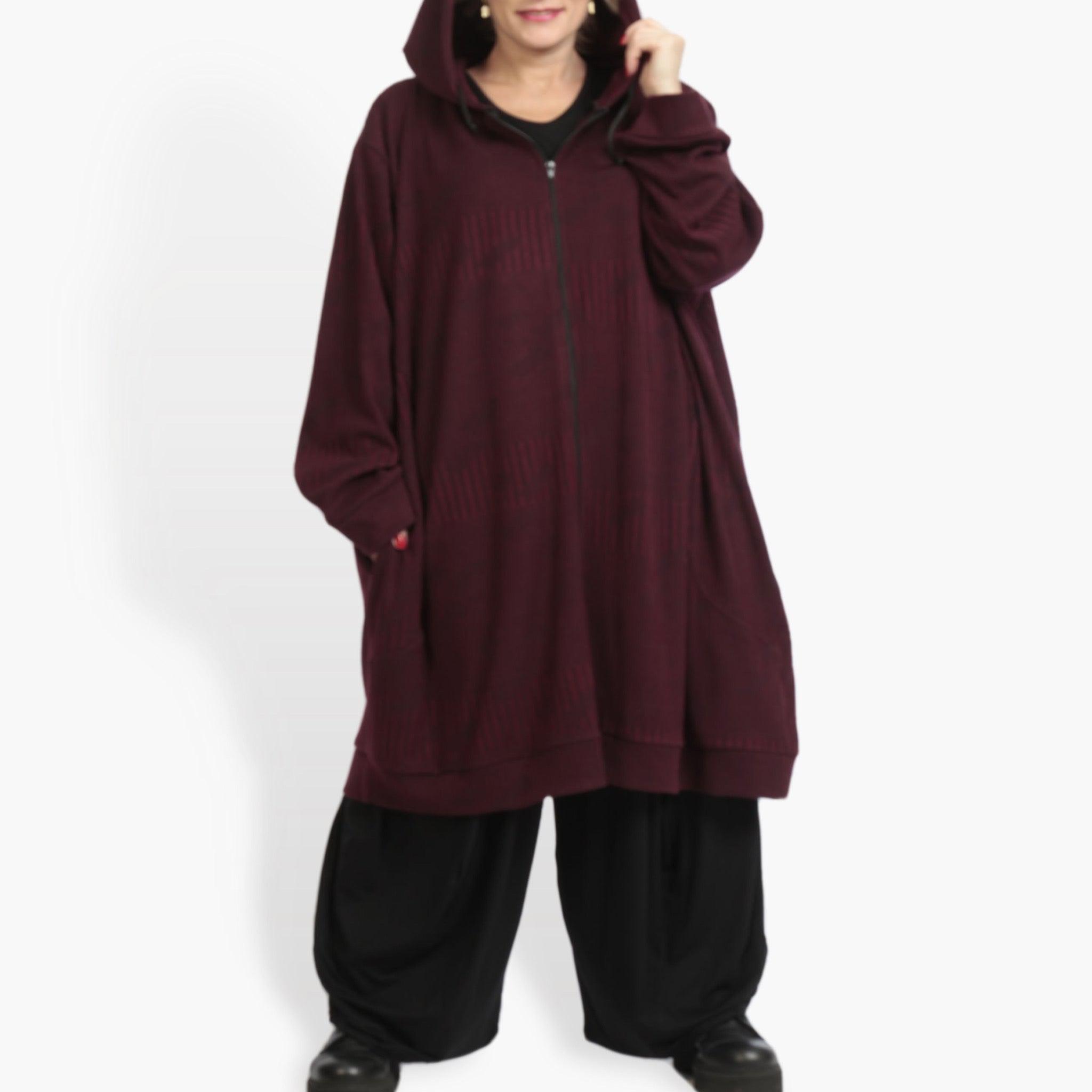  Ballonjacke von AKH Fashion aus Materialmix, 0951.06820, Weinrot, Streifen, Schick