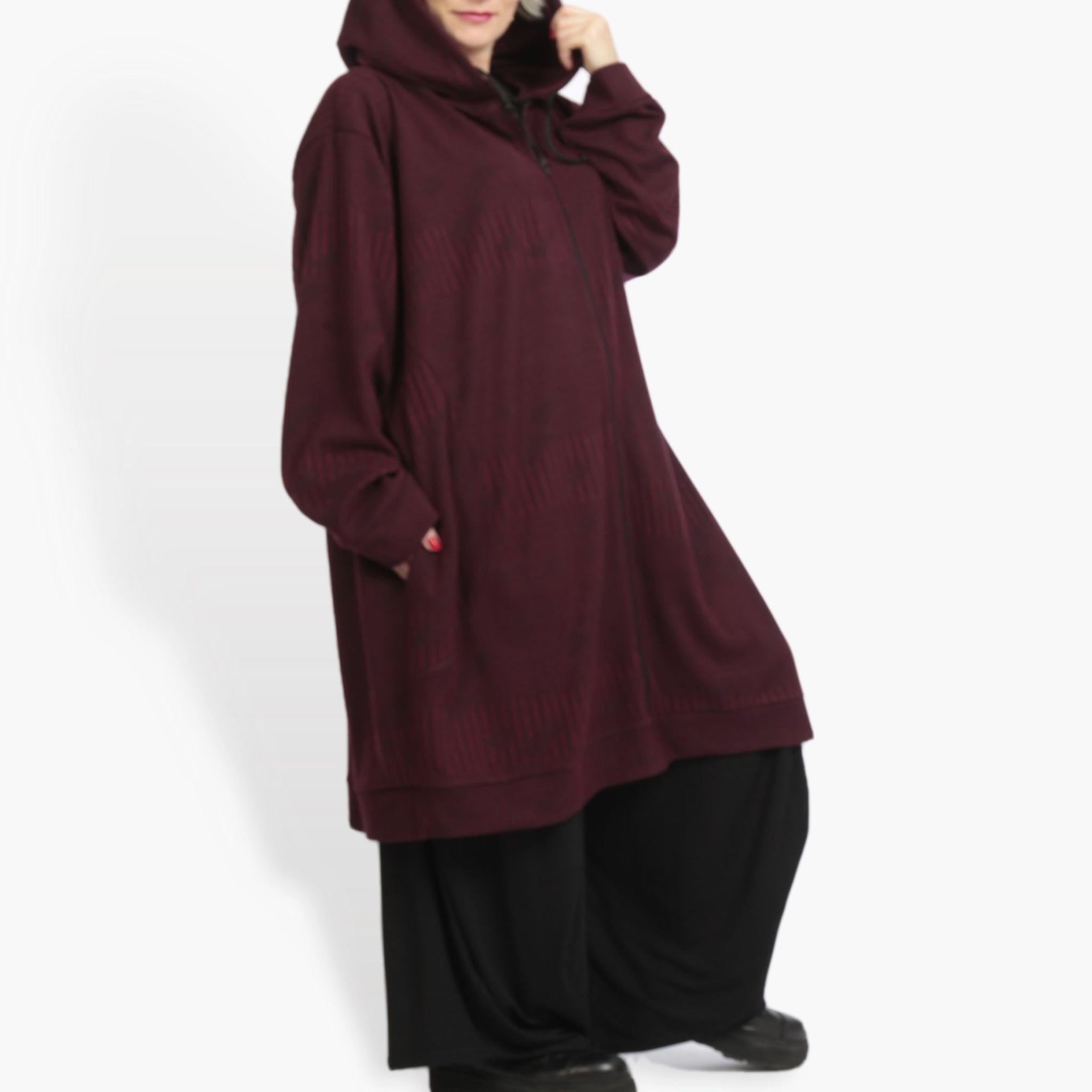  Ballonjacke von AKH Fashion aus Materialmix, 0951.06820, Weinrot, Streifen, Schick