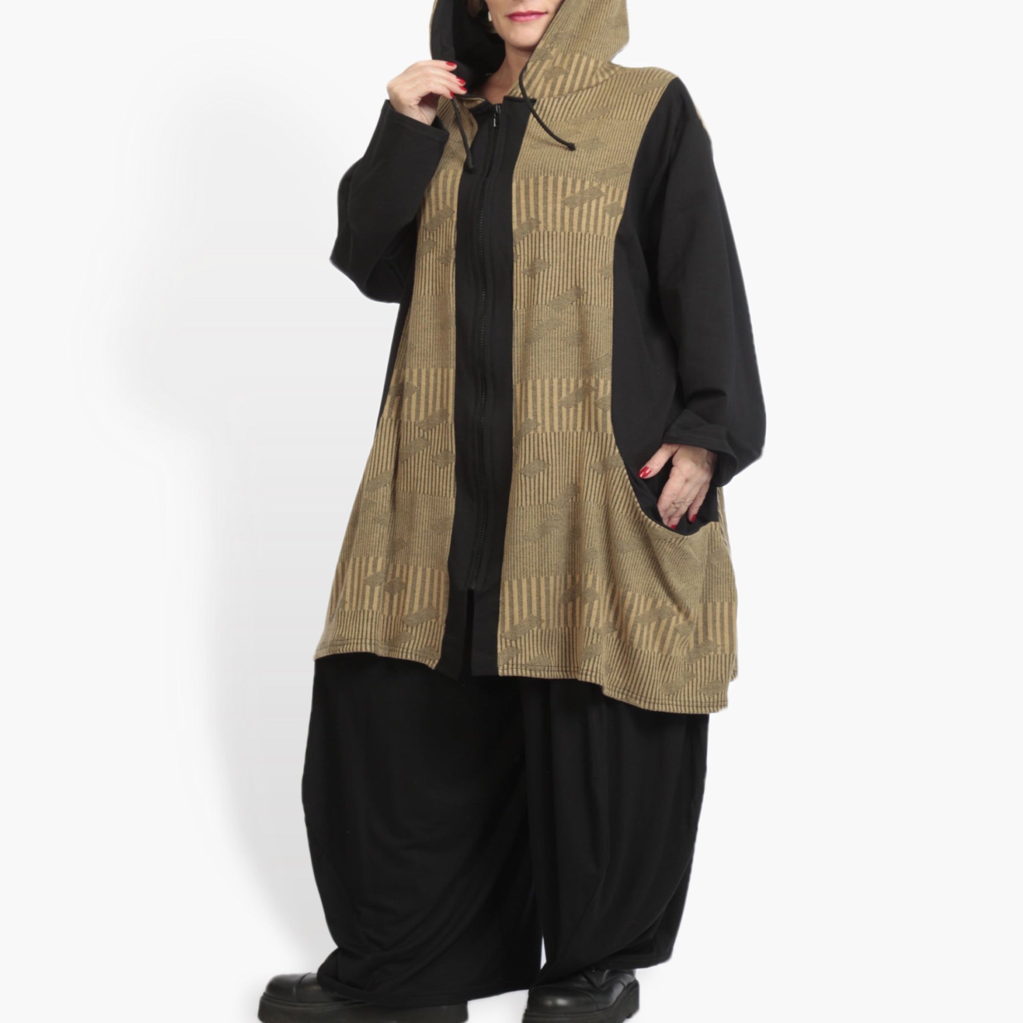  A-Form Jacke von AKH Fashion aus Materialmix, 0951.06665, Cognac-Schwarz, Streifen