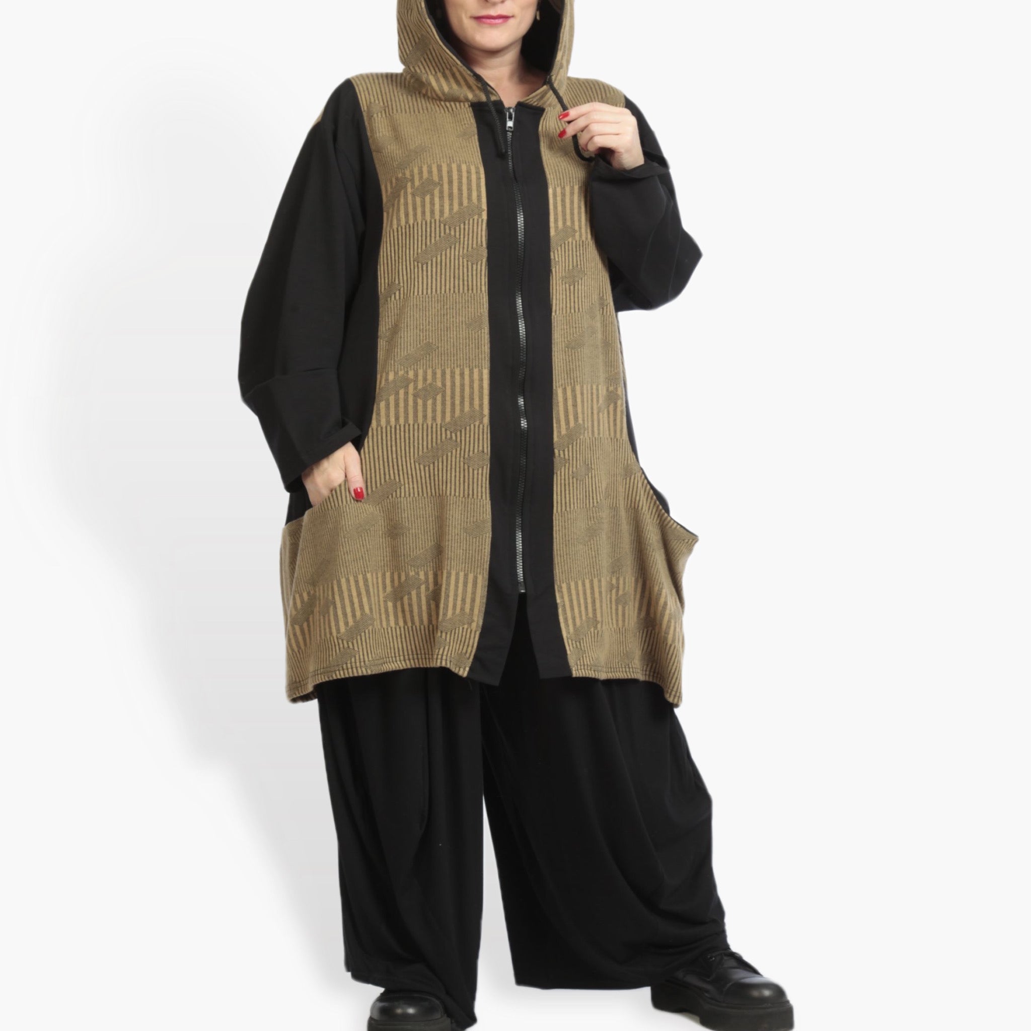 A-Form Jacke von AKH Fashion aus Materialmix, 0951.06665, Cognac-Schwarz, Streifen