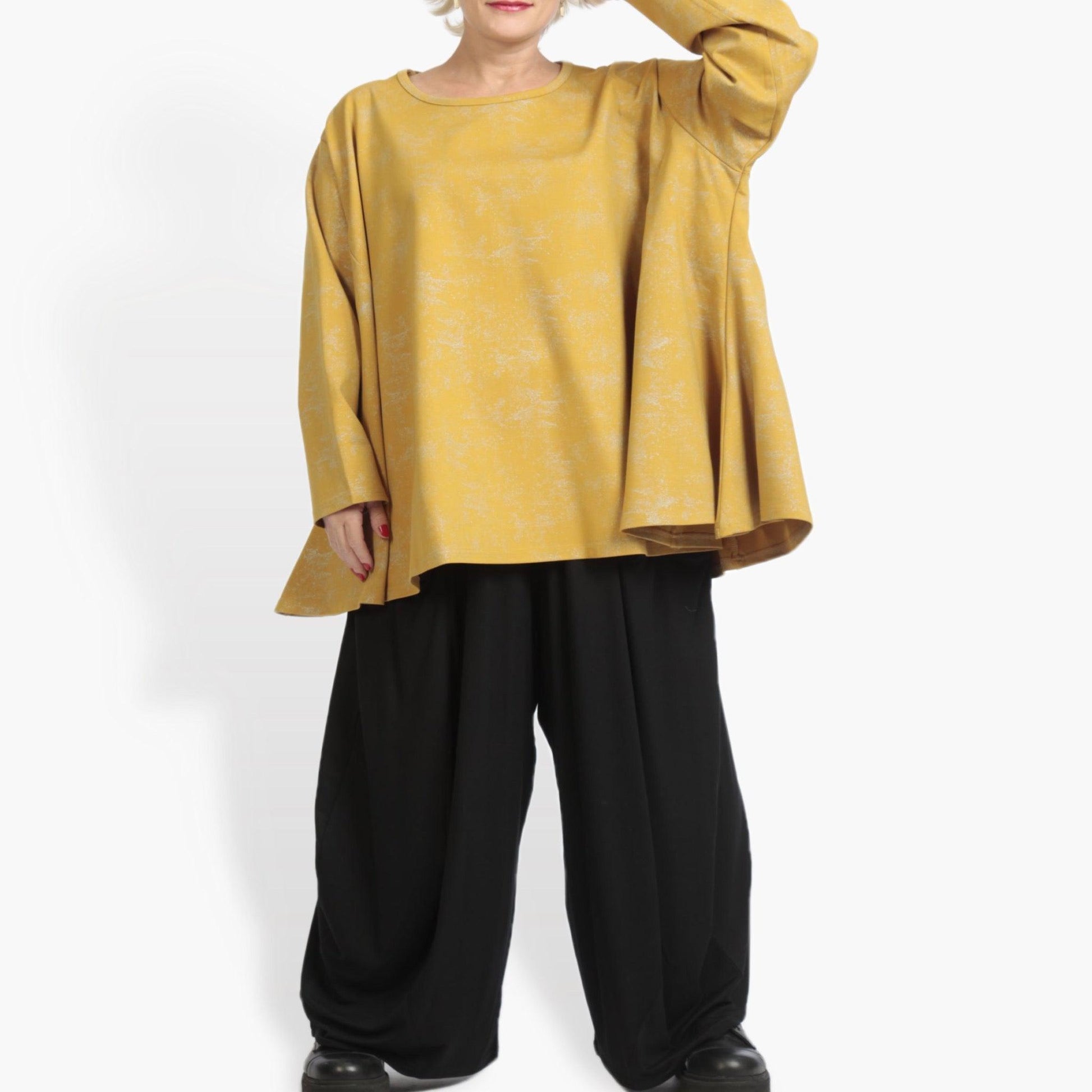  A-Form Oversize Shirt in warmem Senf – Langarm, Rundhals für stilvolle Lagenlooks Plus Size