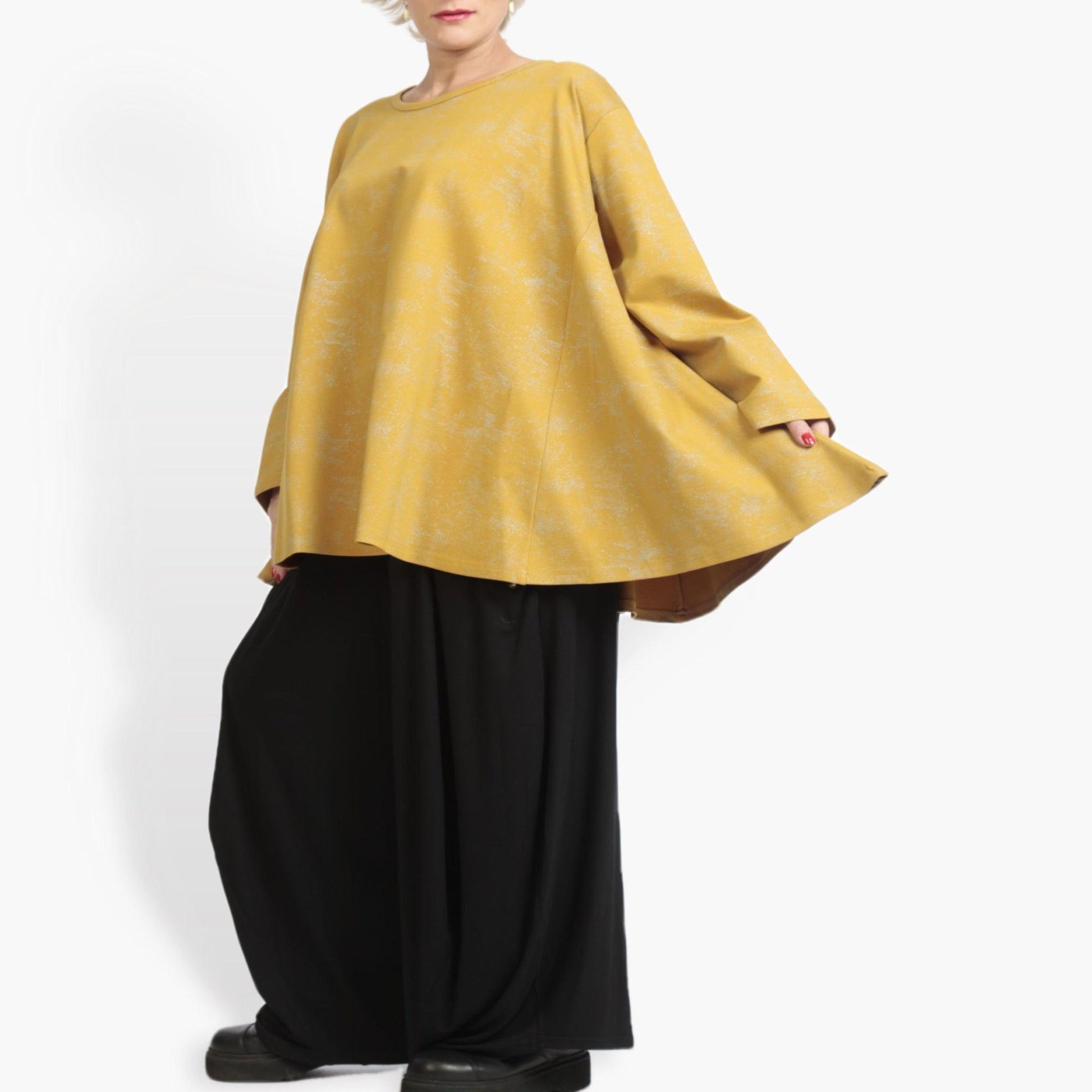  A-Form Oversize Shirt in warmem Senf – Langarm, Rundhals für stilvolle Lagenlooks Plus Size