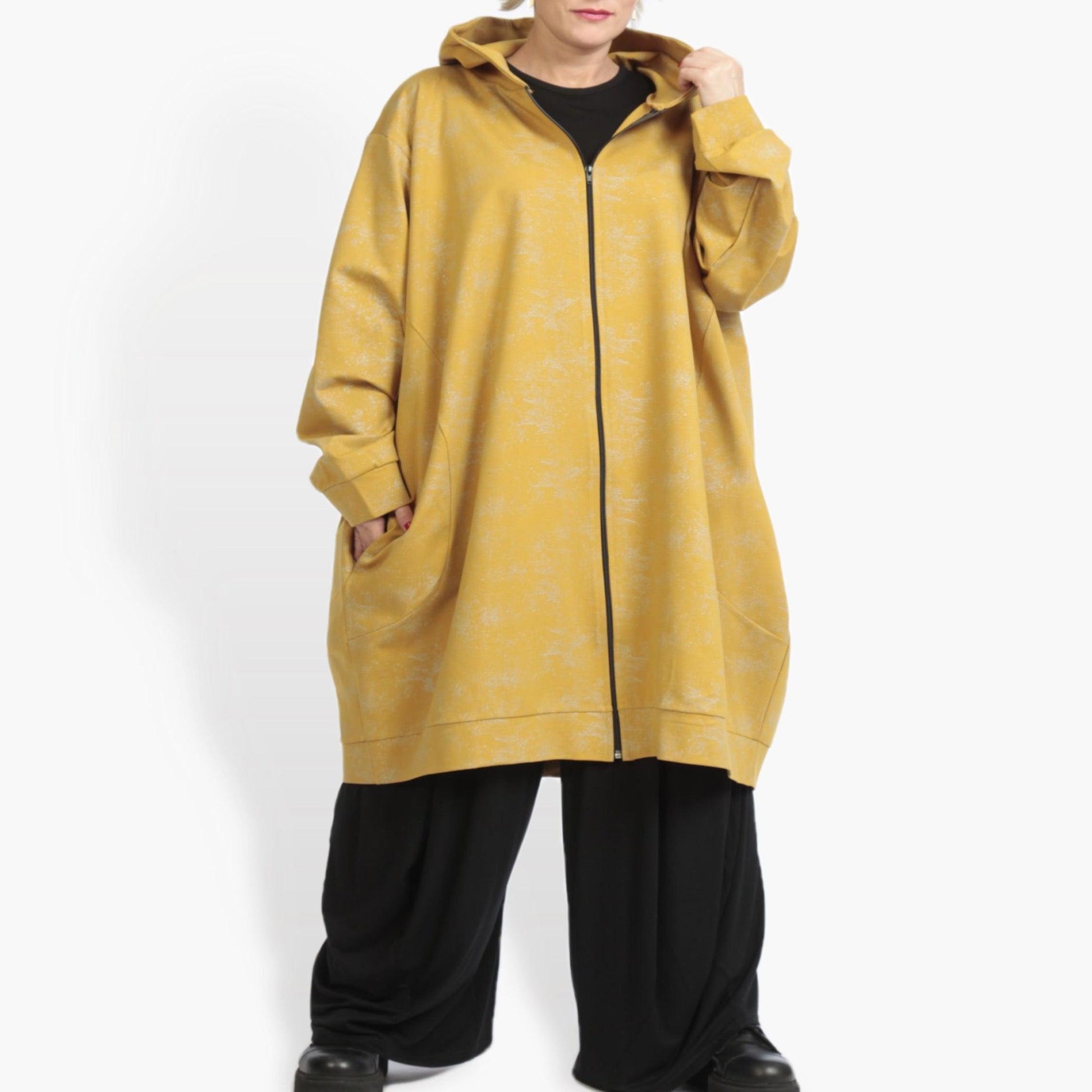  Stylische Oversize Ballonjacke in warmem Senf aus hochwertigem Romanit Jersey für jeden Lagenlook