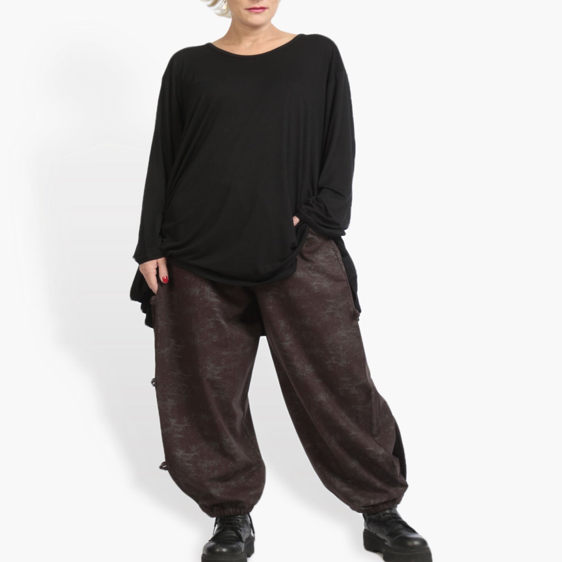  Stylische Oversize Damen Hose in elegantem Braun, bequemer Romanit Jersey für optimalen Komfort