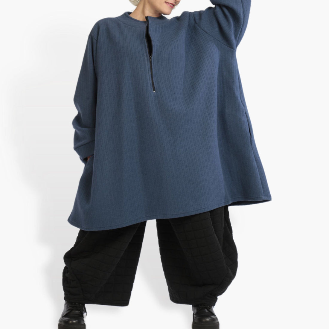  Bigshirt von AKH Fashion aus Materialmix in kastiger Form, 0960.06818, Blau, Schick, Modern