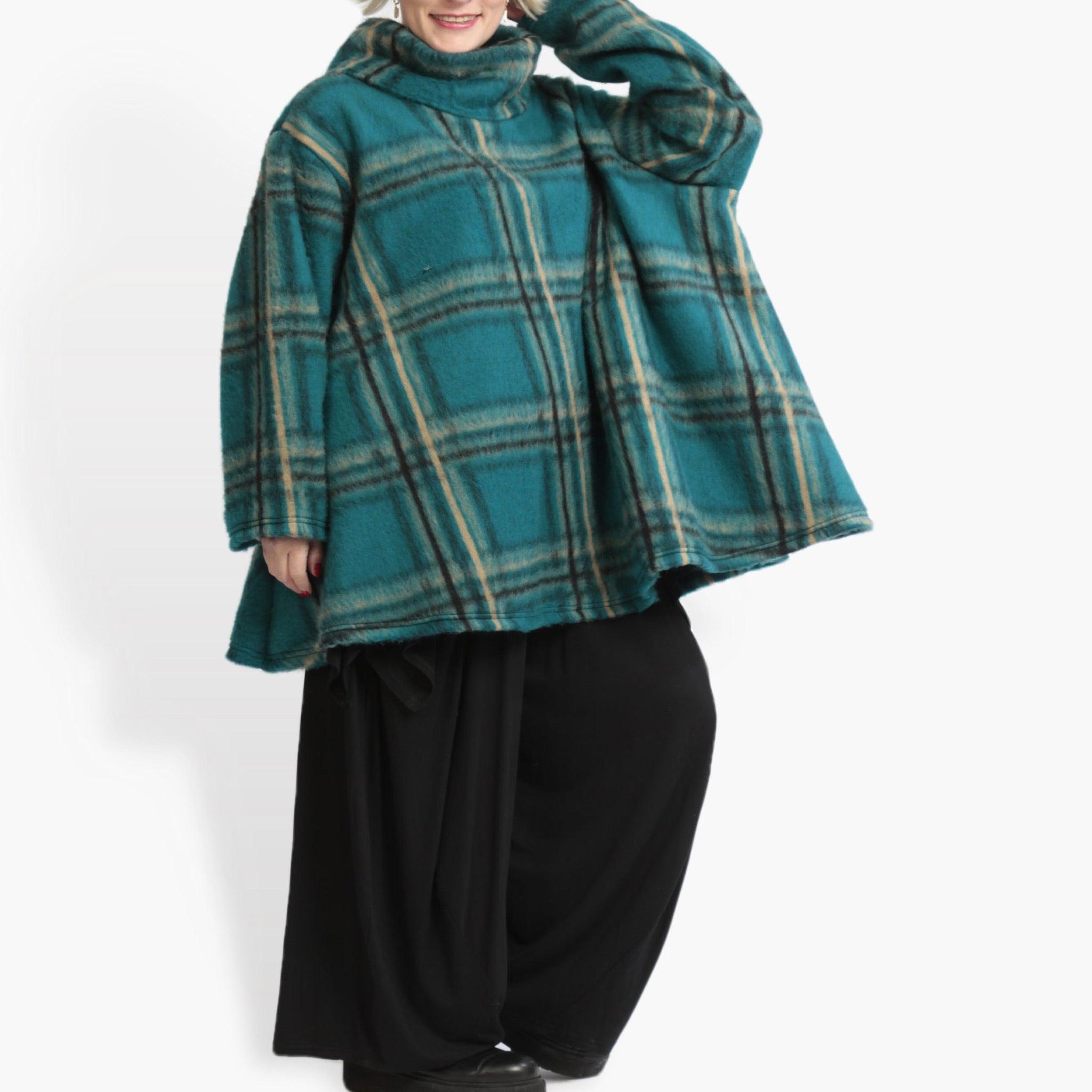  A-Form Bigshirt von AKH Fashion aus Materialmix, 0973.00593, Petrol-Multi, Kariert, Schick