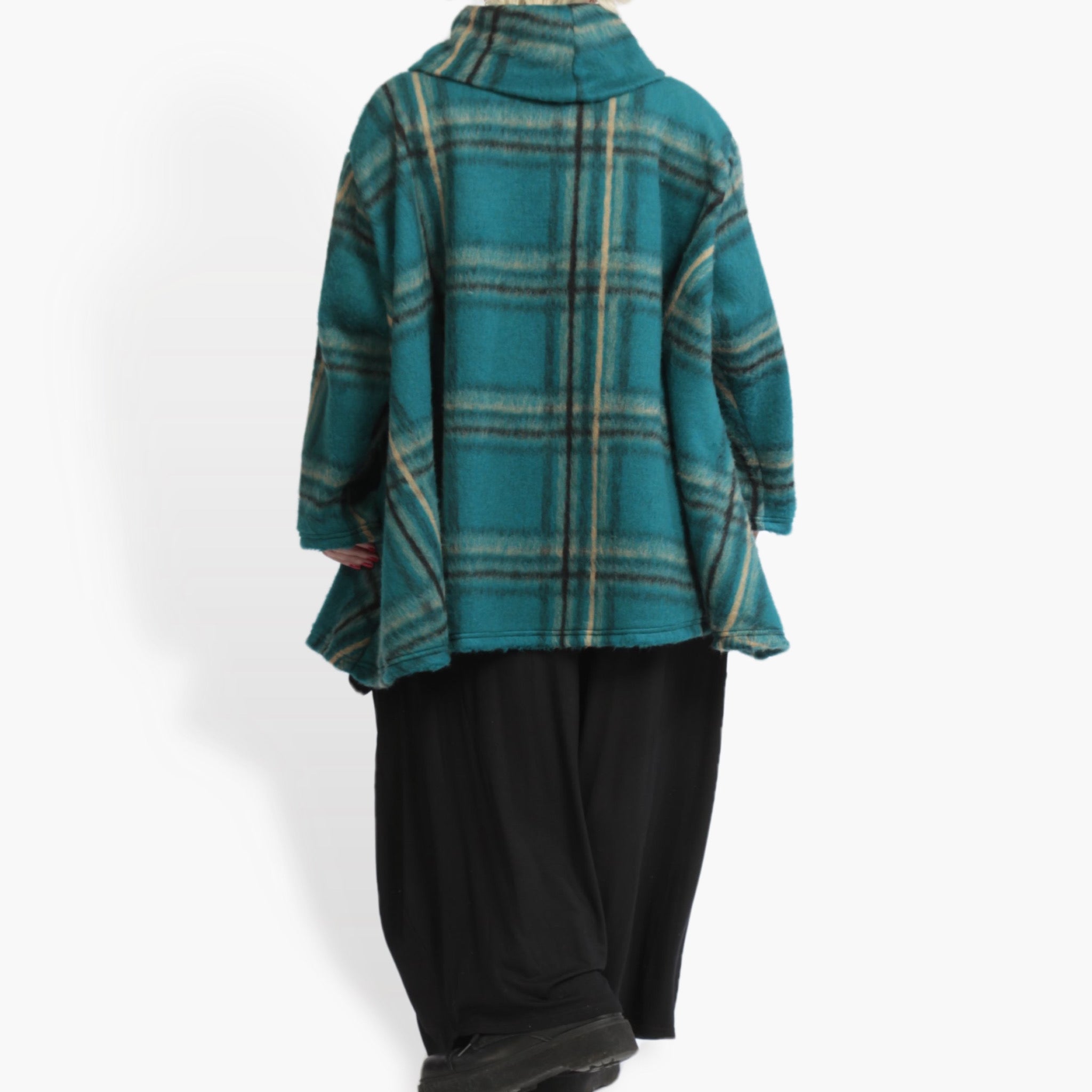  A-Form Bigshirt von AKH Fashion aus Materialmix, 0973.00593, Petrol-Multi, Kariert, Schick