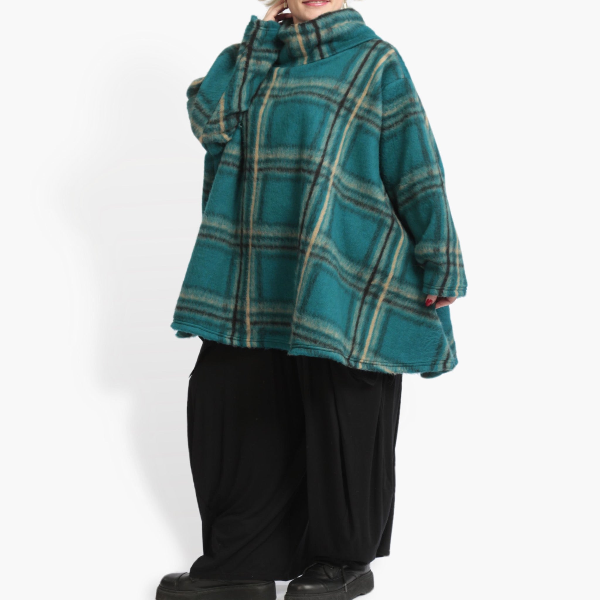  A-Form Bigshirt von AKH Fashion aus Materialmix, 0973.00593, Petrol-Multi, Kariert, Schick